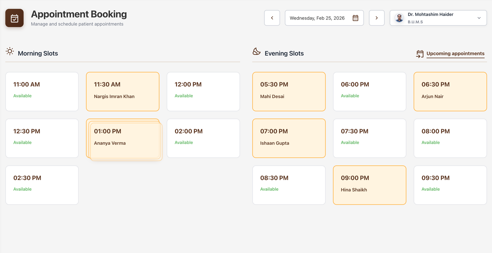 Appointments card view screenshot