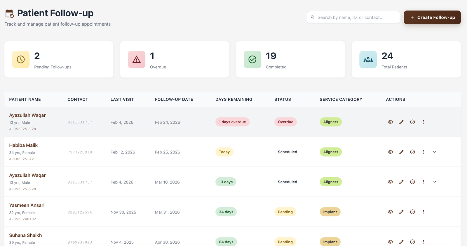 Follow-ups screenshot