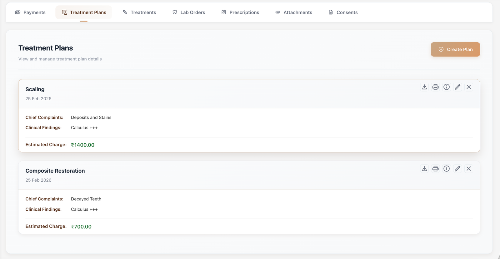 Treatment plan screenshot 1