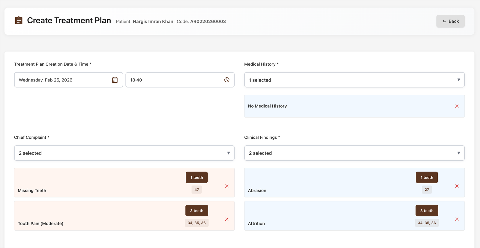 Treatment plan screenshot 2